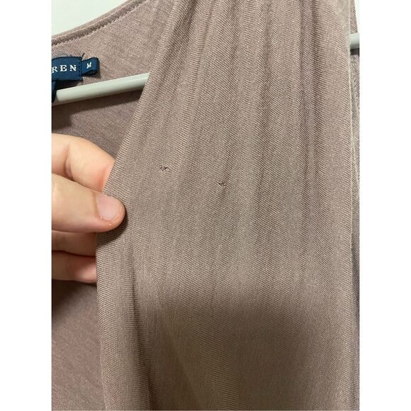 Ralph Lauren Medium Tan Plunge Neck Modal Wool Stretch Tank Knee Length Dress - Picture 4 of 6